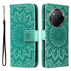 For Honor Magic7 Lite 5G / X9c 5G / X60 Pro 5G Phone Case Sunflower Imprinted Leather Wallet Stand Cover with Strap - Green