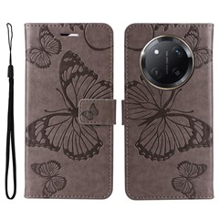 For Honor X60 Pro 5G / Magic7 Lite 5G / X9c 5G Wallet Case Floral Butterfly Imprinted Leather Phone Cover Stand - Grey