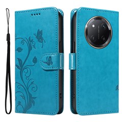 For Honor X60 Pro 5G / Magic7 Lite 5G / X9c 5G PU Leather Cases Flower Pattern Wallet Stand Phone Cover with Strap - Blue