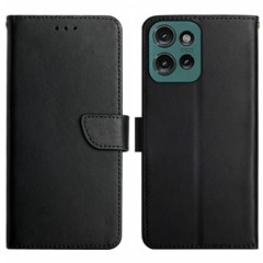 For Motorola Moto G 5G (2025) Case Genuine Cow Leather Phone Cover Nappa Texture - Black