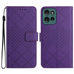 For Motorola Moto G Play (2025) 4G / G Power (2025) Wallet Phone Case Imprint PU Leather Flip Folio Cover - Dark Purple