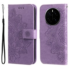 For Honor Magic7 5G Case Floral Pattern PU Leather Wallet Stand Phone Cover - Purple