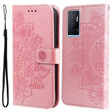 For vivo Y75 4G / V23e 4G / 5G Fall Prevention Flower Imprinting PU Leather Phone Protective Case Flip Stand Wallet Cover with Strap - Rose Gold