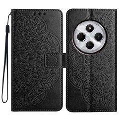 For Xiaomi Redmi A4 5G Leather Case with Card Slots Mandala Pattern Phone Cover Stand - Black