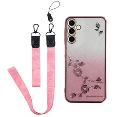 KADEM For Samsung Galaxy A36 5G Case Flower Pattern TPU Gradient Phone Cover with Lanyards - Rose Gold