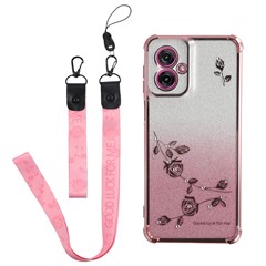 KADEM For Motorola Moto G55 5G Case Flower Pattern TPU Gradient Phone Cover with Lanyards - Rose Gold