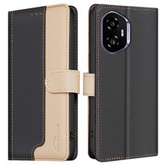 BINFEN COLOR BF33 for Honor 300 Leather Case Splicing Color RFID Blocking - Black