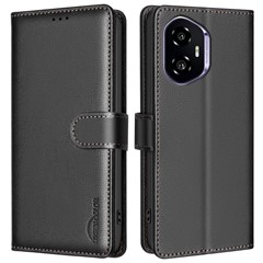 BINFEN COLOR BF32 For Honor 300 Leather Case Wallet RFID Blocking Phone Cover - Black