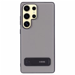 X-LEVEL For Samsung Galaxy S25 Ultra Phone Case Leather Coated PC TPU Back Cover with Metal Kickstand - Grey