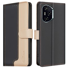 BINFEN COLOR BF33 for Honor 300 Pro / 300 Ultra Leather Case Splicing Color RFID Blocking - Black