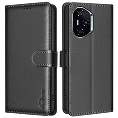 BINFEN COLOR BF32 For Honor 300 Pro / 300 Ultra Leather Case Wallet RFID Blocking Phone Cover - Black