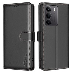 BINFEN COLOR BF32 For Realme C75 Leather Case Wallet RFID Blocking Phone Cover - Black
