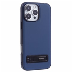 X-LEVEL For iPhone 16 Pro Max Phone Case Leather Coated PC TPU Back Cover with Metal Kickstand - Blue