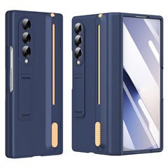 For Samsung Galaxy Z Fold5 5G Kickstand Phone Case with Tempered Glass Screen Protector and Stylus Pen - Sapphire