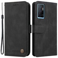 For vivo Y75 4G / V23e 4G / 5G Leather Wallet Cases Skin Touch Phone Cover Stand with Strap - Black
