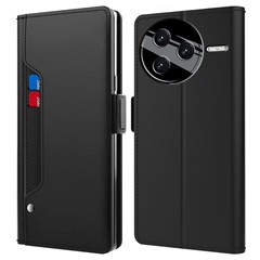 For Xiaomi Poco F7 Pro 5G / Redmi K80 5G Case Stand PU Leather Phone Cover Card Holder Mirror - Black