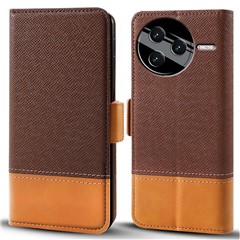 For Xiaomi Poco F7 Pro 5G / Redmi K80 5G Case Color Splicing PU Leather Wallet Phone Cover - Brown
