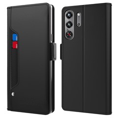 For ZTE nubia Red Magic 10 Pro 5G Case Stand PU Leather Phone Cover Card Holder Mirror - Black