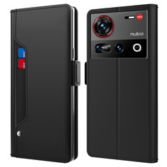 For ZTE nubia Z70 Ultra 5G Case Stand PU Leather Phone Cover Card Holder Mirror - Black