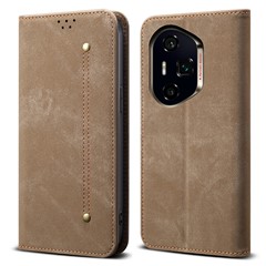 For Honor 300 Pro Case Jeans Cloth Texture Anti-Scratch Leather Stand Phone Cover - Khaki