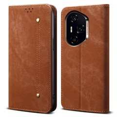 For Honor 300 Pro Case Jeans Cloth Texture Anti-Scratch Leather Stand Phone Cover - Coffee
