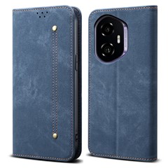 For Honor 300 Case Jeans Cloth Texture Anti-Scratch Leather Stand Phone Cover - Blue