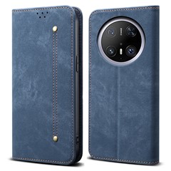 For Huawei Mate 70 Pro / Mate 70 Pro+ Case Jeans Cloth Texture Anti-Scratch Leather Stand Phone Cover - Blue