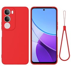 For vivo Y19s 4G Case Liquid Silicone Phone Back Cover with Hand Strap - Red