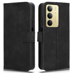 For Realme C75 4G Leather Case Skin Feel Anti Drop Wallet Flip Phone Cover - Black