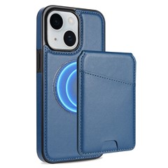For iPhone 14 Case Compatible with MagSafe Detachable Card Holder Kickstand Leather Phone Back Cover - Blue
