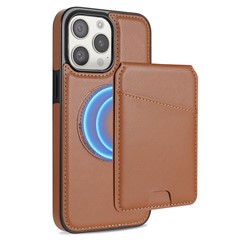 For iPhone 13 Pro Case Compatible with MagSafe Detachable Card Holder Kickstand Leather Phone Back Cover - Brown