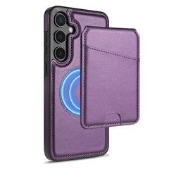 For Samsung Galaxy A55 5G Magnetic Case Detachable Card Holder Kickstand Leather Phone Back Cover - Purple