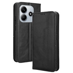 For Xiaomi Redmi Note 14 5G Leather Case Wallet Stand Retro Texture Phone Cover - Black