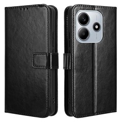For Xiaomi Redmi Note 14 5G Case Crazy Horse Texture PU Leather Phone Wallet Cover - Black
