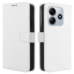 For Xiaomi Redmi Note 14 5G Case PU Leather Diamond Texture Wallet Phone Cover - White