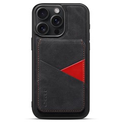 ESEBLE E2 For iPhone 15 Pro Max Magnetic Case RFID Blocking Retro Leather Back Cover with Detachable Card Holder - Black