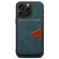ESEBLE E2 For iPhone 15 Pro Magnetic Case RFID Blocking Retro Leather Back Cover with Detachable Card Holder - Green