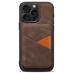ESEBLE E2 For iPhone 14 Pro Magnetic Case RFID Blocking Retro Leather Back Cover with Detachable Card Holder - Coffee