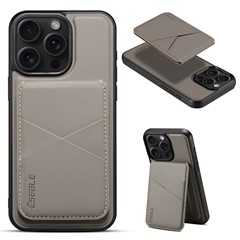 ESEBLE E3 For iPhone 15 Pro Magnetic Case with Detachable Card Holder Leather + TPU RFID Blocking Phone Cover - Grey