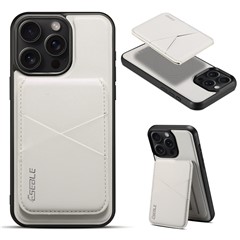 ESEBLE E3 For iPhone 16 Pro Max Magnetic Case with Detachable Card Holder Leather + TPU RFID Blocking Phone Cover - White