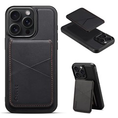 ESEBLE E3 For iPhone 16 Pro Magnetic Case with Detachable Card Holder Leather + TPU RFID Blocking Phone Cover - Black