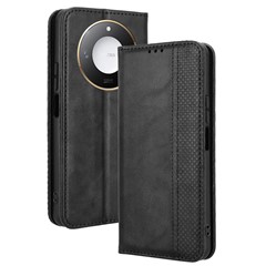 For Honor X9c Smart 5G / X60 5G Leather Case Wallet Stand Retro Texture Phone Cover - Black