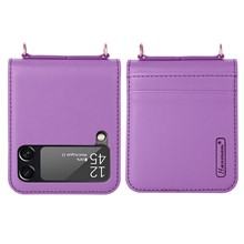 HANMAN Mill Series for Samsung Galaxy Z Flip4 5G PU Leather Folding Case Card Holder Anti-scratch Phone Cover with Hand Strap - Purple