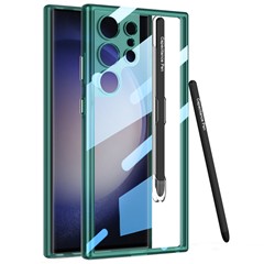 GKK For Samsung Galaxy S24 Ultra Case Crystal Clear TPU+PC Shockproof Phone Cover with Stylus - Transparent Green