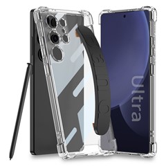 GKK 10873 For Samsung S25 Ultra Case Airbag Shockproof Phone Cover with Wrist Strap - Black