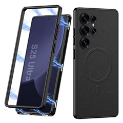 GKK For Samsung Galaxy S25 Ultra Magnetic Case PU + PC Phone Back Cover Magnetic Installation - Black