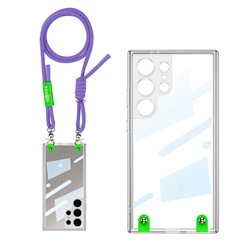 GKK For Samsung Galaxy S24 Ultra Case Anti-Drop PC+TPU Clear Phone Cover with Shoulder Strap - Purple