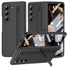Kickstand Phone Case for Samsung Galaxy Z Fold Special / Z Fold 6 Slim / W25 PC Back Cover with Stylus and Tempered Glass Film - Black