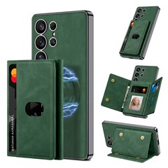 GKK For Samsung Galaxy S25 Ultra Matte Case PU TPU PC Phone Back Cover Magnetic Detachable Wallet - Green