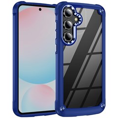 For Samsung Galaxy S24 FE Case Anti-Drop Alloy Lens Frame PC + TPU Phone Cover - Blue